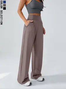 Women's 360g Loose Pocket Wide-Leg Pants, Fashion Casual Sportswear for Running, Cycling and Exercise, Athleisure Style Bottoms for Daily Wear, Plain Bottoms