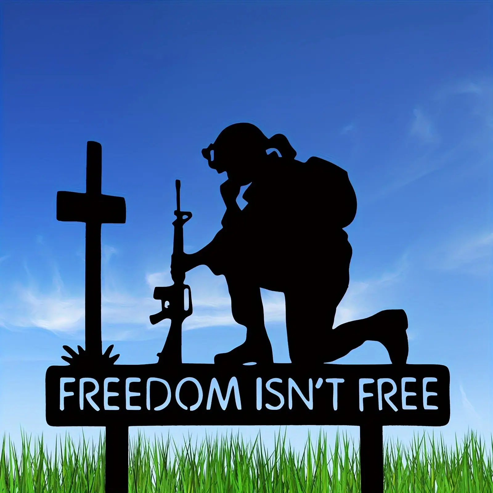 Patriotic Garden Decor, July 4th Independence Day Soldier Statue, Statues Figurines, Garden Sculptures, Veterans Day Yard Decoration, Outdoor Lawn Art, In-Ground Installation