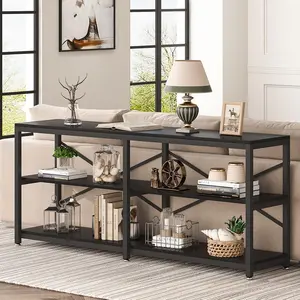 Tribesigns Extra Long 70.9 Inch Sofa Table for Living Room, 3-Tier Console with Storage, Industrial Bookshelf Design