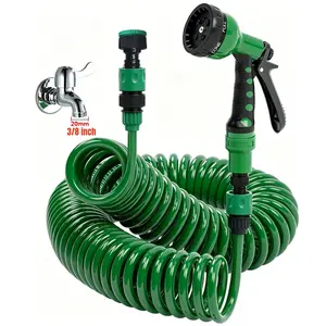66 FT Lightweight Coil Garden Sprayer Hose 3/8", EVA Flexible Curly Water Pipes with 7-Pattern Spray Nozzle for Boat, Greenhouse, Yard, Patio, Car Washing, Green