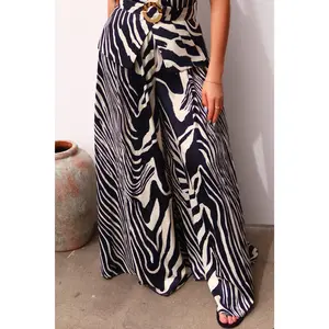 Zandaya Pleated Wide Leg Trousers - Zebra
