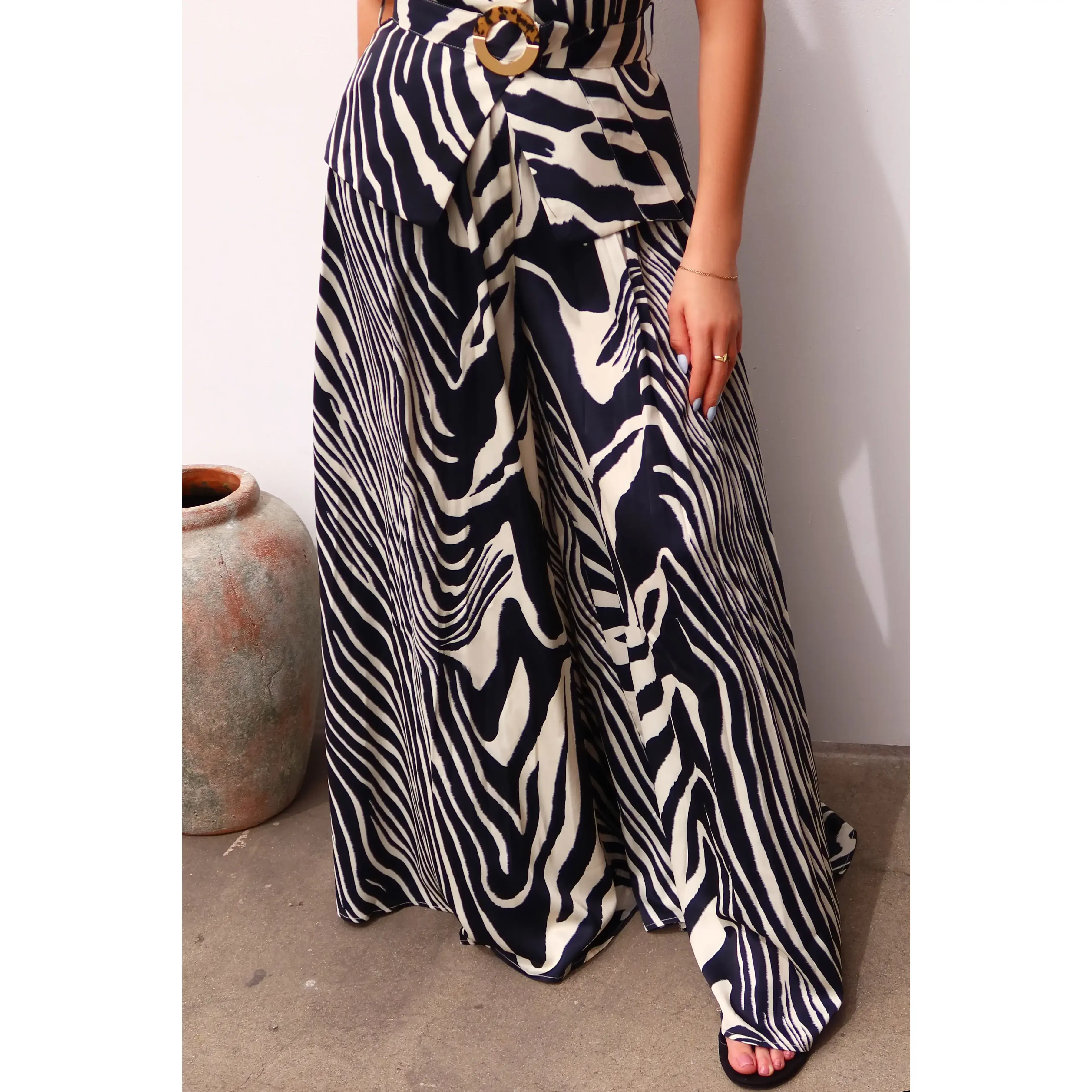Zandaya Pleated Wide Leg Trousers - Zebra