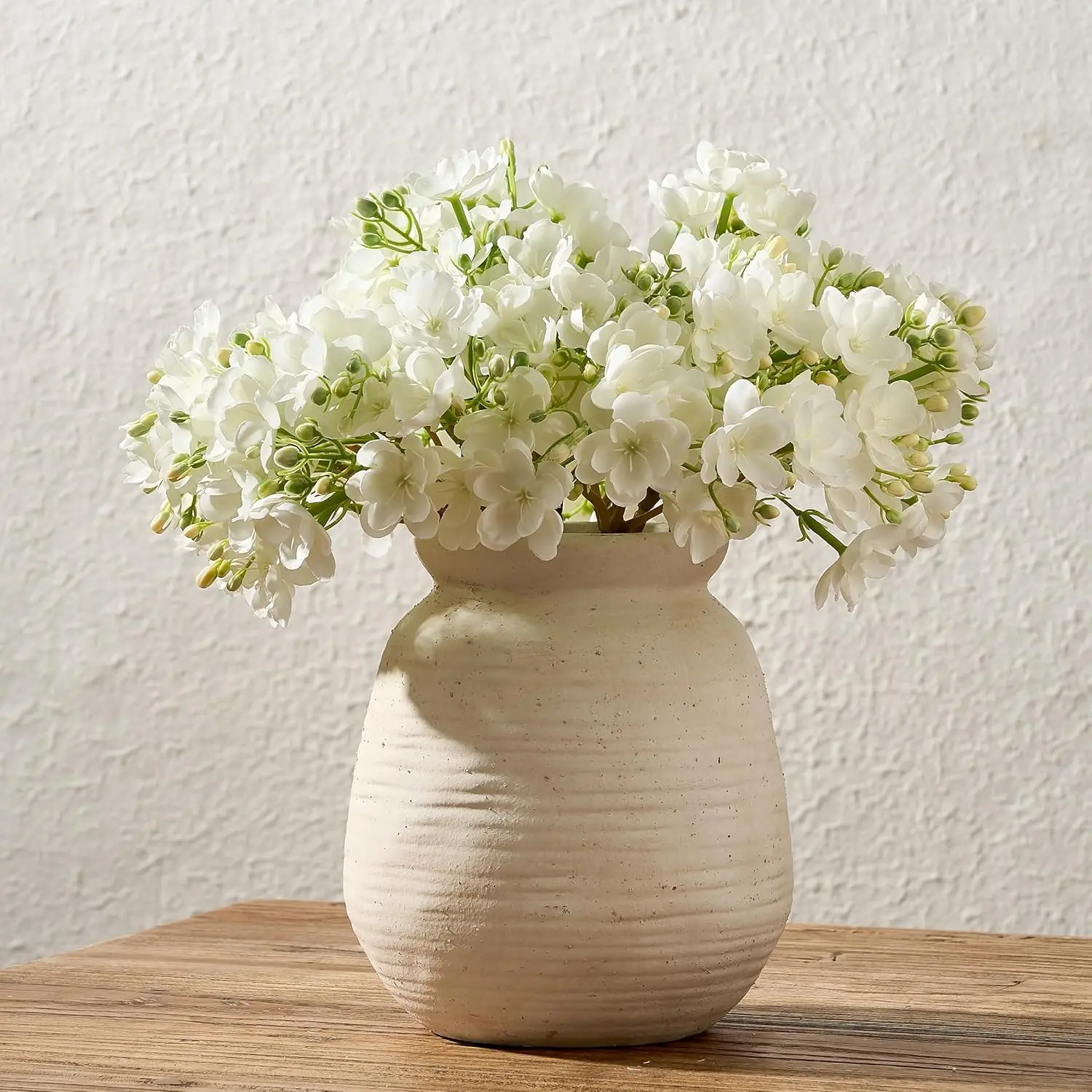 7.3 in White Decorative Artisan Ceramic Vase - Sand Glaze Finish, Rustic Farmhouse Boho Style, Pottery Home Decor for Table, Living Room, Great as a Gift