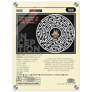 Inception - Acrylic Poster 2010 Edition - Christopher Nolan's Mind-Bending Masterpiece - Hypnotic Labyrinth Design - Red & Black Palette - 4mm Thickness - Sleek Modern Finish - Hanging Kit Included - Sci-Fi Thriller Artwork