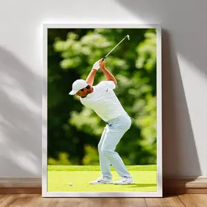 Scottie Scheffler PGA Champion Poster – Action Shot of Golf Swing – Sports Wall Art for Living Room & Office.