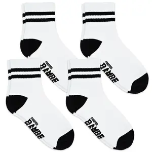 Mini Crew Socks for Women Breathable  Soft Comfort Terrycloth Bottom Cute Striped Retro Athletic Quarter Calf Gym Socks (4-Pack) Comfy Cotton White with Black stripes Ankle Socks