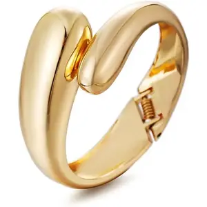 Gold Polished Chunky Twisted Hinged Waterdrop Bangle Bracelet for Women Spiraled Oval Bangle Bracelet