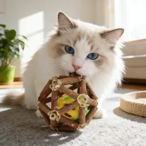 3Pcs Catnip Toys, Cat Toys Natural Silvervine Stick Cage Balls & Bell Ball for Indoor Cats, Kitten Cleaning Teeth Molar Cat Chew Toy All Breeds Lovely Caves Assorted Silvervine Stick Cage Ball Cat Chew Toy