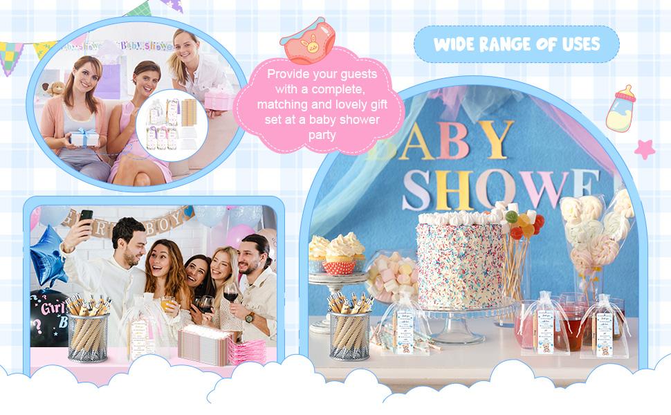 50Pcs Baby Shower Gifts Set Bulk Ballpoint Pens for Guests Parents Friends Family Cute Design with 50 Pens 50 Thank You Bookmarks 50 Organza Bags Ideal for Party Favors for Baby Shower Party Gender Reveal Christening Party Supplies
