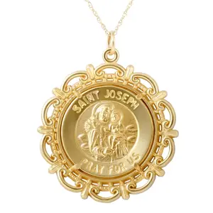 14k Yellow Gold St. Joseph Medal Pendant 1" Tall 5 Grams