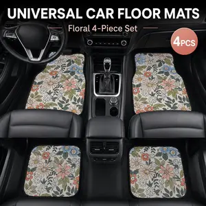 4pcs Floral Pattern Car Floor Mats, Universal Anti-Slip Anti-Soil Carpet, All Season Interior Protection, Washable Durable Auto Accessories