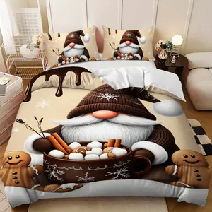 Bedding 3-piece set - 3PCS - Merry Christmas Santa Claus and gingerbread man design down comforter set (1 duvet cover + 2 pillowcases, filling not included). A soft and comfortable gift for family, suitable for family bedrooms.