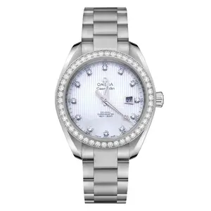 Omega Seamaster Aqua Terra 34mm 231.15.34.20.55.001 Automatic Stainless Steel Factory Diamond Bezel White Mother of Pearl Diamond Dial Ladies Watch WHP040179
