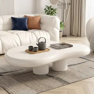 Modern Cloud Shaped Coffee Table, Cute Irregular Free Form Tea Table with 4 Stable Legs, Black & White Stylish End Table for Living Room Bedroom Home Decor