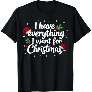 I Have Everything I Want For Christmas Everything Couples T-Shirt, 100% Cotton, Single Side Printed, Black Short Sleeve T-shirt, 1 pc, Christmas Halloween Thanksgiving Gift