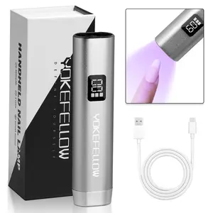 YOKEFELLOW Handheld Cordless UV Nail Lamp with LCD Display Auto Sensor YK-L401 Rechargeable Mini UV LED Light Flash Cures All Soft Gels Especially Rhinestone Glue Liner Gel White