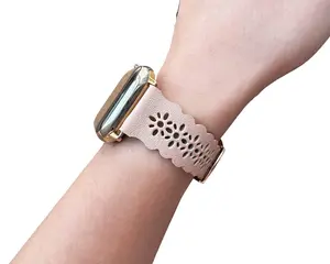 Blush Pink Filigree Laser Cut Lace Leather Watch Band
