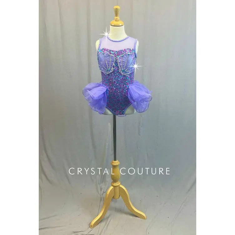 Lavender Sequin Seashell Leotard with Back Bustle - Rhinestones
