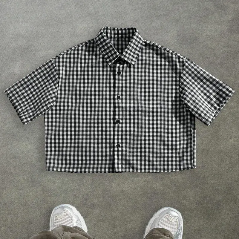 Men's Plaid Print Short Sleeve Shirt, Casual Button Collared Regular Fit Retro Button Collar Top for Summer, Fashion Men's Clothes for Daily Wear