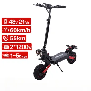 FREEBOY H6 Adult Electric Scooter 1200W*2 Motor, 48V 21AH Folding E-Scooter 11 Fat Tire E-Mountain Scooter