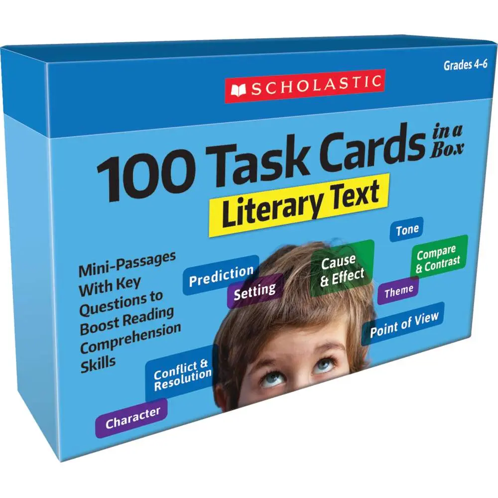 212 MAIN Scholastic Teaching Resources SC-855266 100 Task Cards - Literary Text Comprehension Aid, Literature Focus Reading Tasks