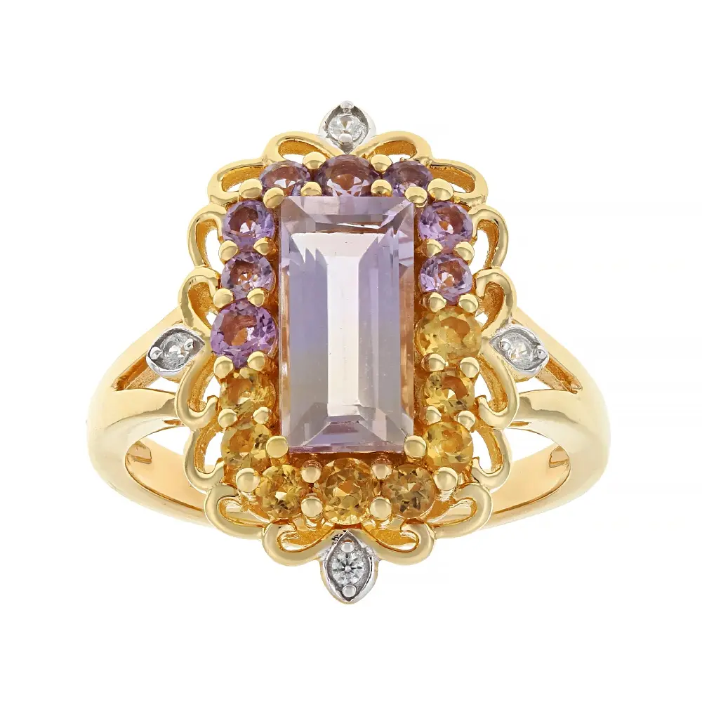 JTV Bi-Color Ametrine with Multi Gemstone 18K Yellow Gold Over Sterling Silver Ring 2.04ctw