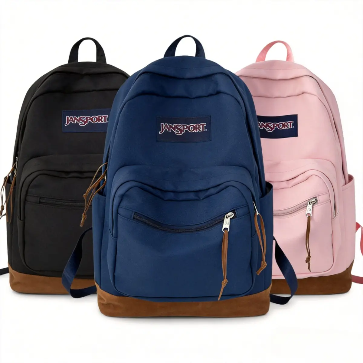 JanSport Backpack—A durable everyday backpack with a spacious main compartment and an integrated water bottle pocket—Navy Blue