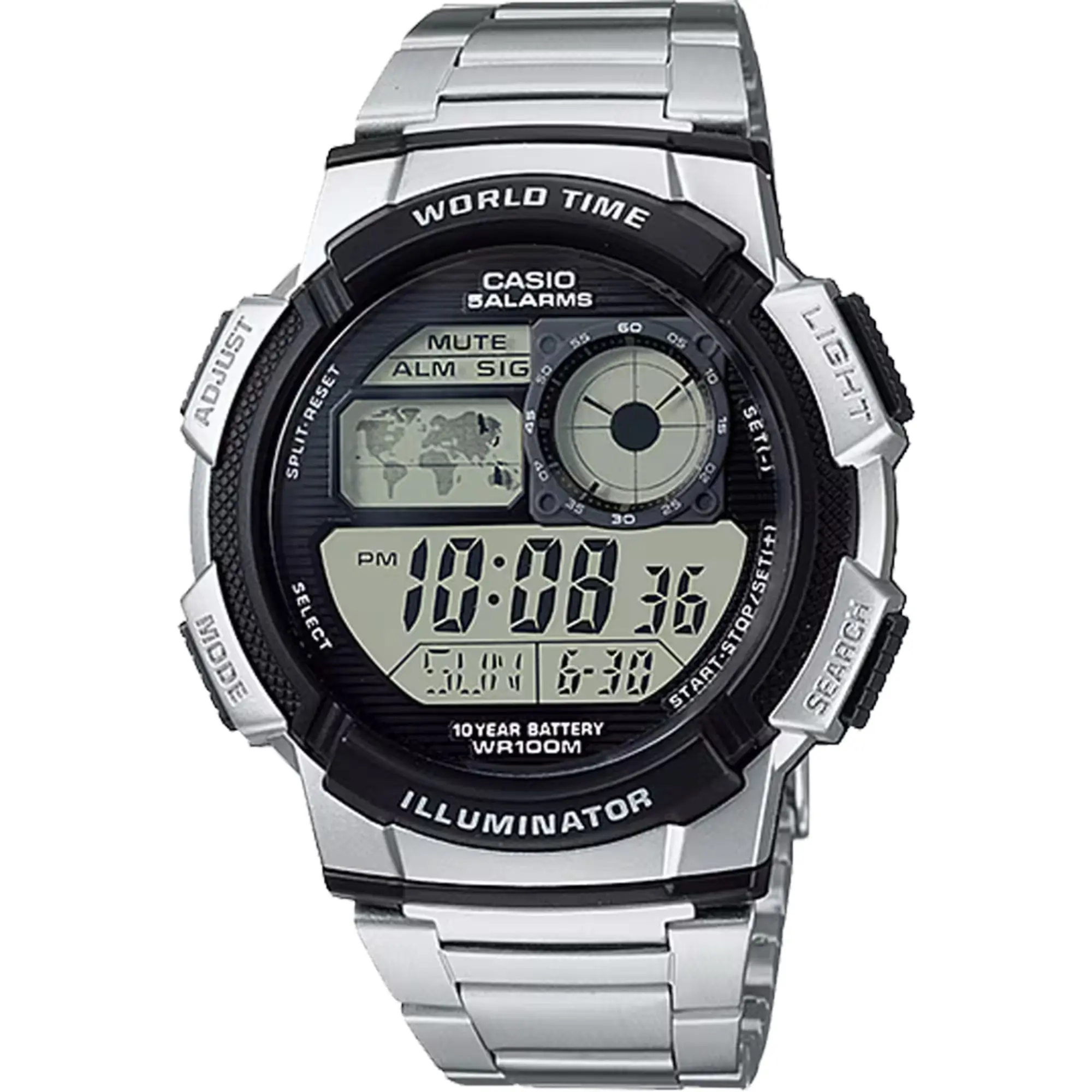 Casio Men’s World Time Digital Stainless Steel Watch with Black Dial - AE-1000WD-1AVCF