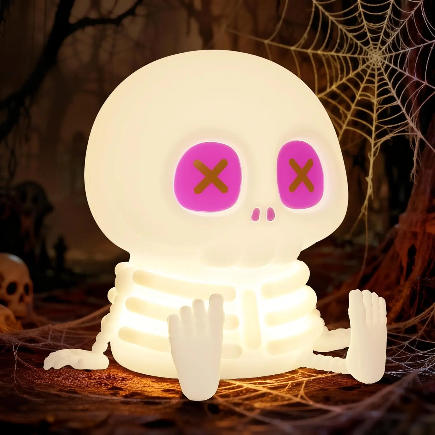 Skull Silicone Night Light, USB Rechargeable LED Lamp with Touch Control, Dimmable Bedside Light with Timer, Spooky Room Decor, Halloween Decoration & Gift
