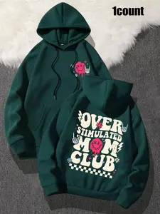 Women's Cartoon Letter Print Drop Shoulder Hoodie, Hoodies Streetwear, Casual Comfy Pullover, Fall Outfits 2024 Fashion Casual Drawstring Pocket Hooded Funny Graphic Sweatshirt for Daily Holiday Outdoor Wear, Ladies Clothes for All Seasons Hoodie Top