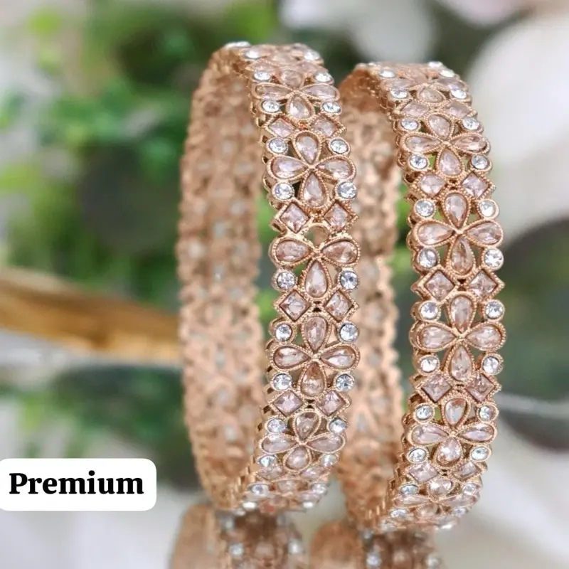 American Diamond Bangles CZ Diamond Silver Bangle/ Set Of 2 AD Diamond Bangle/Premium Quality 2 Piece Bangles with Decorative Design & Sparkling Accents in Rose Gold Color, Perfect for Versatile Styling jewelry Zircon bangles