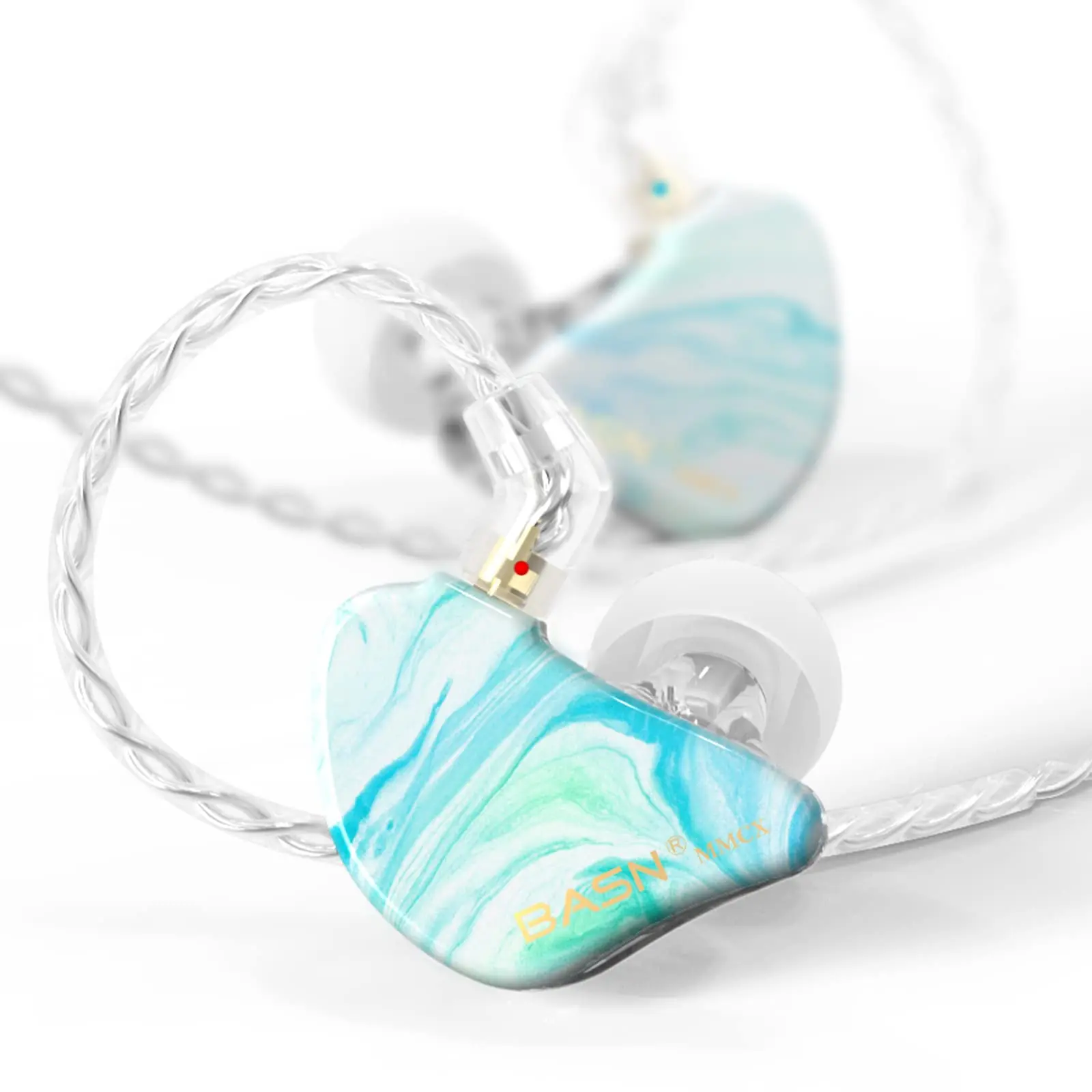 BASN MMCX Silicone In-Ear Monitor Headphones - Triple Driver Noise-Isolating HiFi Stereo IEMs, Budget Wired Earbuds with 2 Detachable MMCX Cables, Foam & Silicone Tips, Jack Plug for Singers, Cellphones, Laptops (Bluish White)