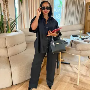 summer autumn clothes 2025 new Casual Women's Fashion Set with Collar Shirt Loose High Waist  Leg Pants Two Piece Summer Outfit Womenswear Check
