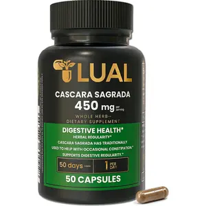 LUAL Cascara Sagrada 450mg, Natural Bowel Support for Women & Men. Colon Cleanse, Detox & Constipation Relief, Herbal Supplement, 50 Vegan Capsules – 50 Days Supply