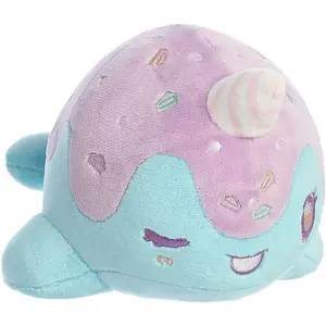 7" Peach-Themed Aurora Nomwhal Soft Adorable Stuffed Animal - Birthday Cake Plush Collectible, Stuffed Animals for Collectors