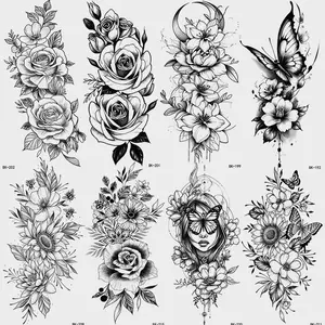 8 Floral Rose Temporary Tattoo Stickers, Fashionable Women Body Art Fake Arm Tattoos, Waterproof Butterfly Flower Tattoos