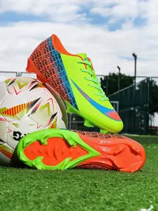 Unisex Couple's Soccer Cleats with Text Print & Color Block - Trendy Design, Professional Cleated Outsole for Strong Grip, Suitable for Both Soccer Games & Street Styling, Comfortable Cushioning, Soccer Shoes