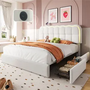 MRAEER Storage Bed Frame【No Mattress】Modern Velvet Upholstered Headboard with 4 Big Drawers Platform Bed Frame,  No Box Spring Needed, Wood Slats Support, Twin Full Queen Size