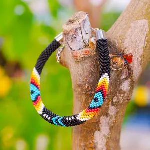 Beaded Pattern Crochet Bracelet - Unique Bohemian Ethnic Wrist Cuff Gift for Her