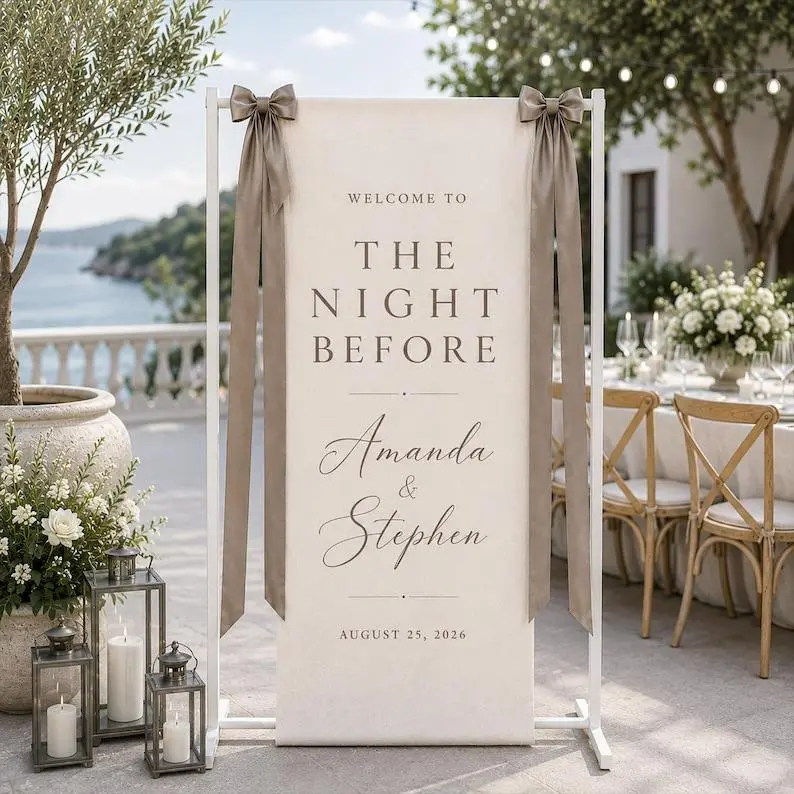 Fabric Wedding Welcome Sign, Personalized Linen Wedding Banner, Custom Name Date Ceremony Sign, Modern Boho Reception Backdrop