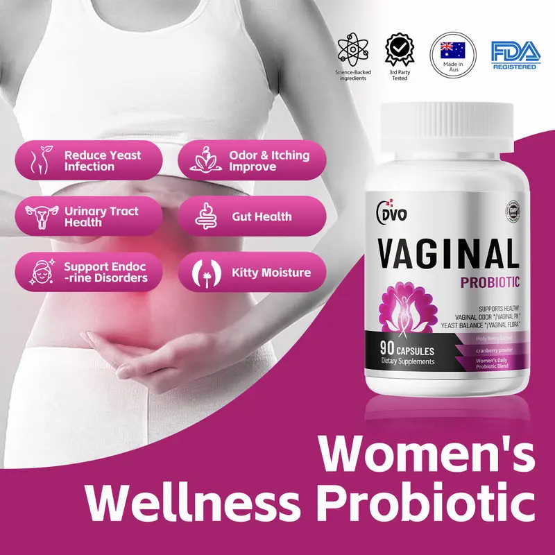 DVO Women's Wellness Probiotics for Odor Removal, Dryness, with 60 Billion Probiotic & Cranberry, Probióticos para Mujeres Urinary Health-90 Counts