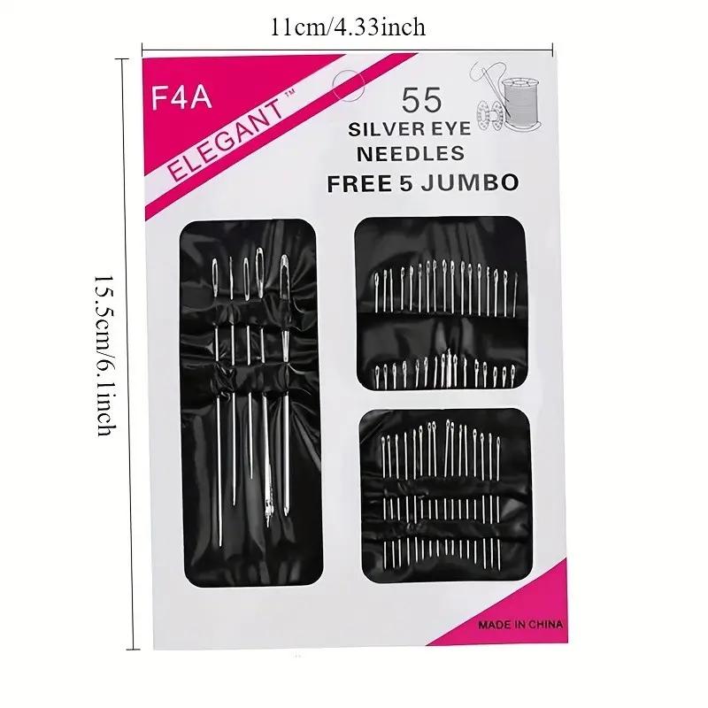 55 Pieces Stainless Steel Big Eye Hand Sewing Needles Set with Different Sizes