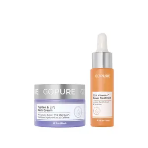 GOPURE Pure Radiance Duo - Vitamin C Power Treatment & Neck Cream for Dark Spots Fine Lines & Dullness Skin Repair