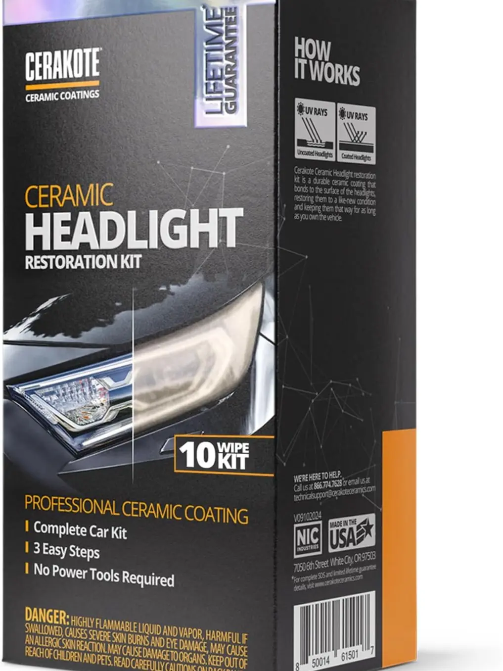 CERAKOTE Ceramic Headlight Restoration Kit - 10-Wipe Polishing Wax Kit - No Power Tools Required - Restores Headlights to Like-New Condition - Long-Lasting Guarantee for Vehicle Ownership Period