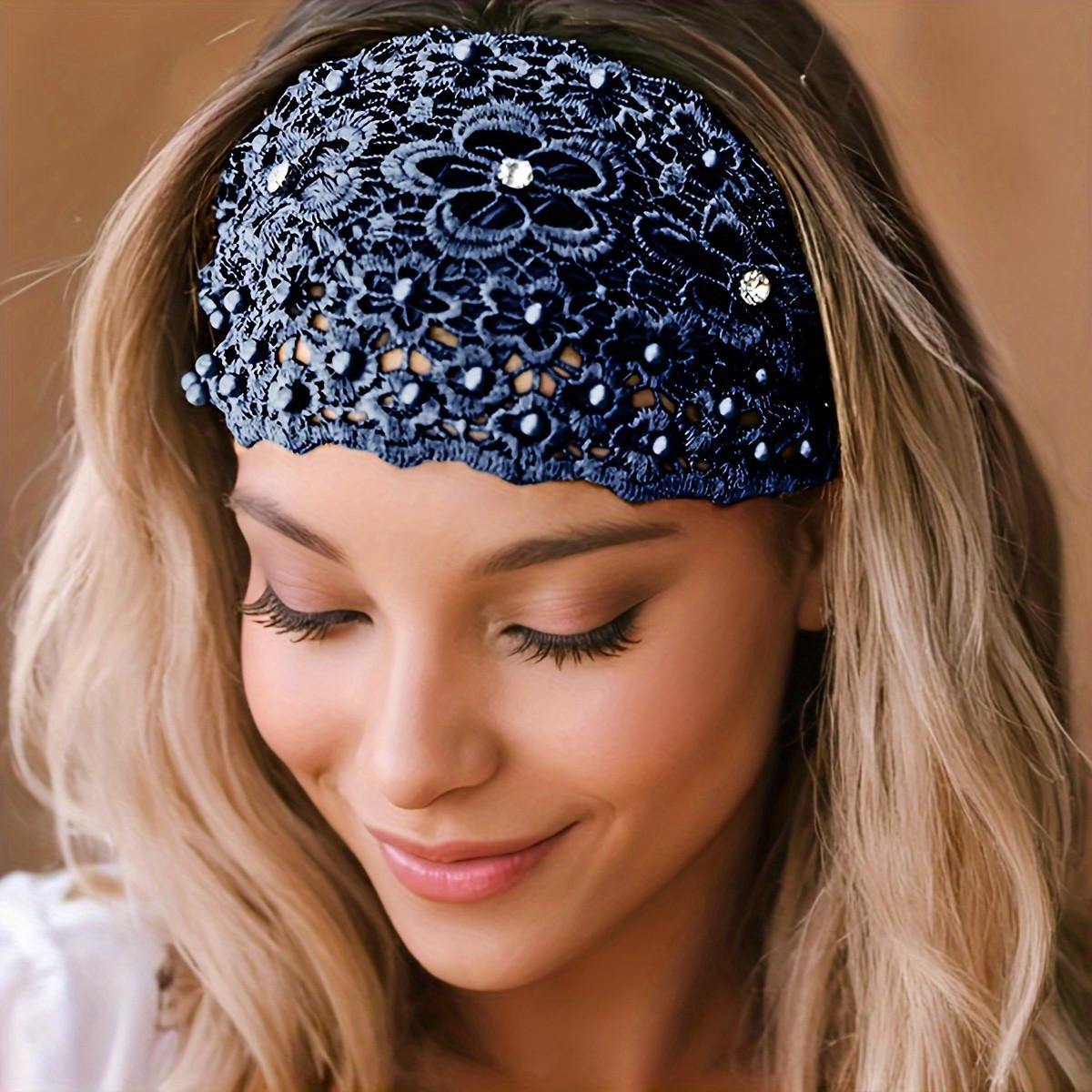 6 Pieces Lace Elastic Headwrap Lace Elastic Headbands Boho Bandana Bohemian Headband Hair Accessories for Women, 6 Colors