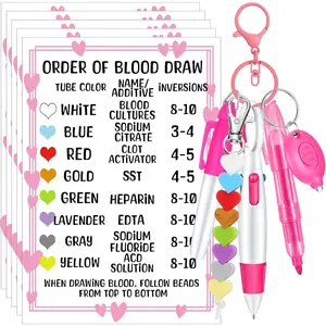 7 count Nurse Accessories Set for Badge Include Highlighter, Order of  Draw Beads with Reference Card, Marker Pen, Retractable Ball Pen, Key Chain Clip, LED Flashlight ()