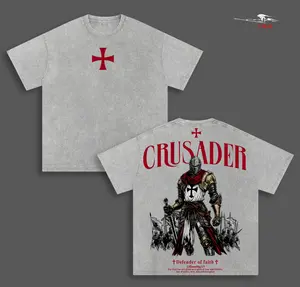 Crusader Defender Of Faith T-Shirt & Hoodie Washed , Crusader Knight - Christian Knight Double Printed Heavy Cotton T-Shirt, Unisex Oversized Crusader Armor Graphic Tee, Vintage Cross Shirt, Medieval Warrior Streetwear, Gothic Faith Oversized Tee