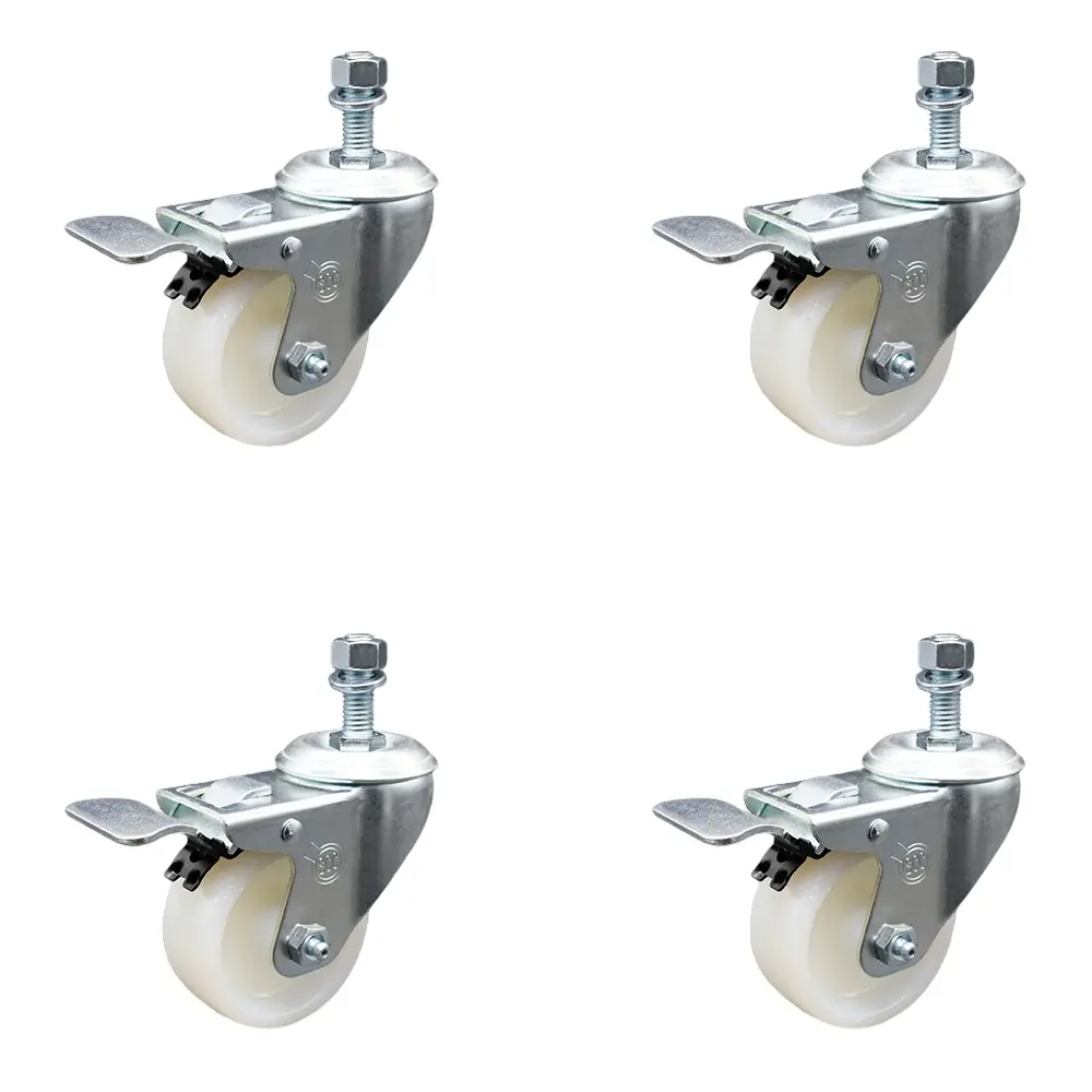 Service Caster SCC-TSTTL20S314-NYS-M1215-4 Nylon Swivel Threaded Stem Caster, Threaded Castors with 3x1.25 in. White Wheels, 12 mm Stems - Set of 4
