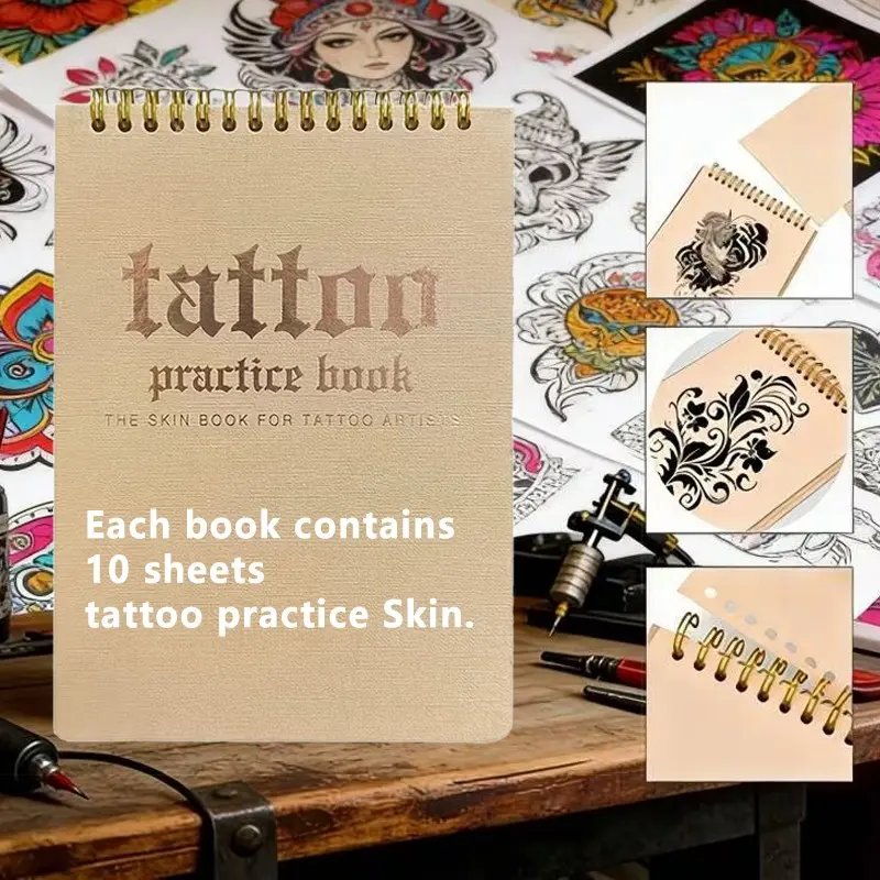 Tattoo Practice Skin Diary Book - 10 Sheets Per Book, 1mm Thick Tattoo Practice Skin Set, Tattoo Practice Kit. Beginner Tattoo Practice Skin, Double-Sided Fake Skin Pad, Suitable for Both Novice and Experienced Tattoo Artists