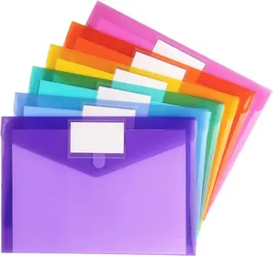 Plastic Envelopes 6 Pack Poly Envelope Folder Clear Document Plastic File Folders Organization with Hook & Loop Closure